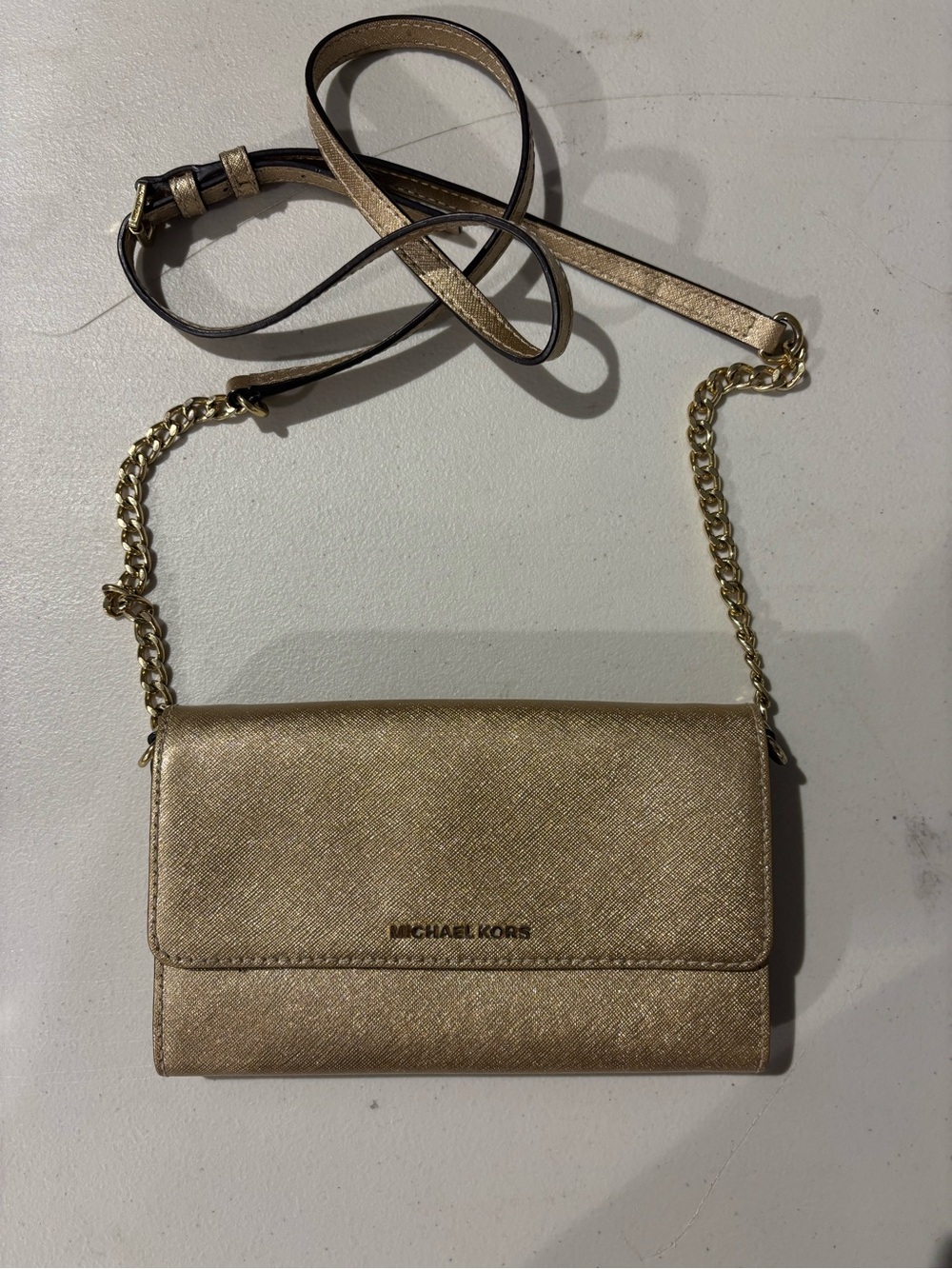 Michael Kors Metallic Gold Crossbody Wallet